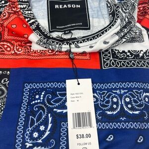 NWT Reason Men's Short Sleeve Bandana Tee - Red, Blue, Black Size Large